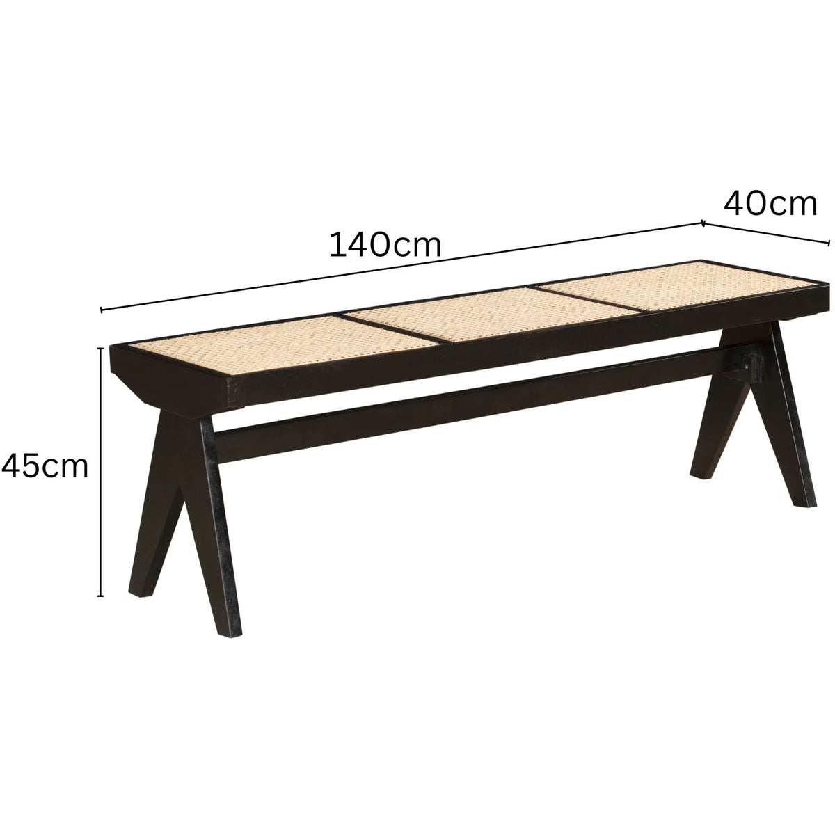 Black 2 Seater Mango Wood Rattan Bench