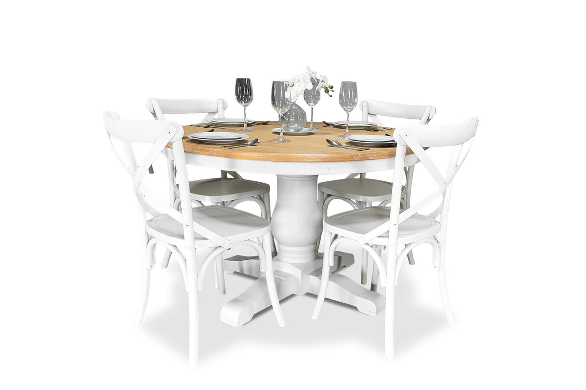 Cross Back Dining Chair - White - Timber Seat