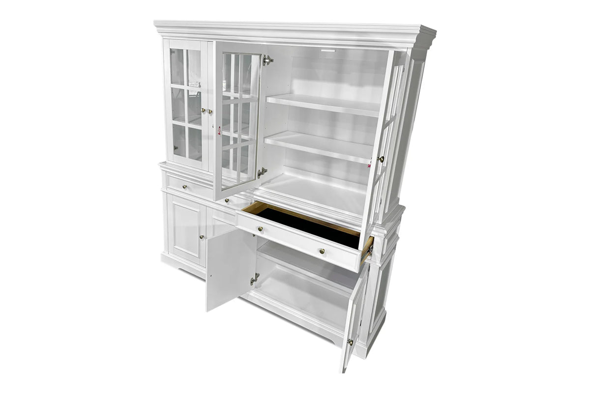 Westport White 4dr Glass Buffet + Hutch
