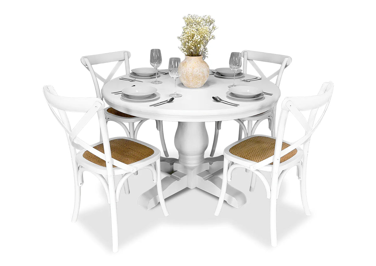 Cross Back Dining Chair - White - Rattan Seat