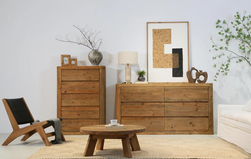 Naturo Recycled Timber 6 Draw Chest - Curve