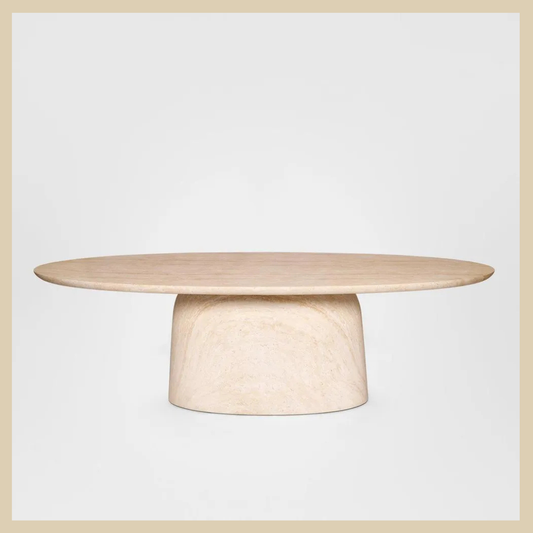 Ovalia Indoor/Outdoor Dining Table Ivory Travertine Look