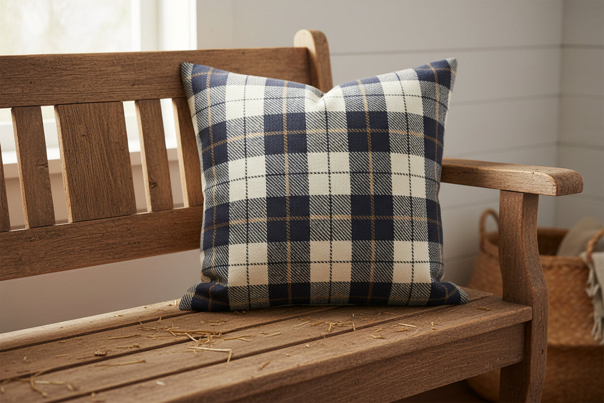 H + Y Hicks Check Cushion 50 X 50 with Feather Insert