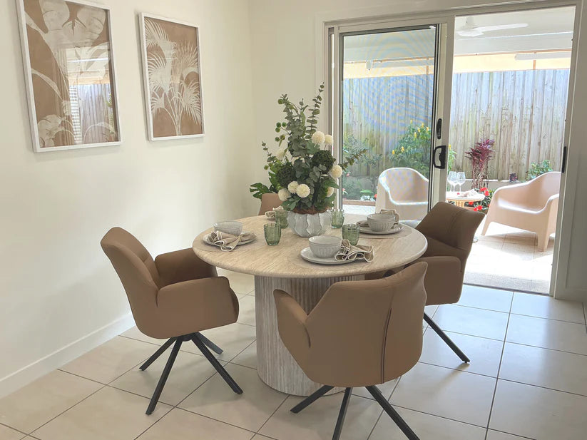 Travertine Style Round Dining Table - 120cm