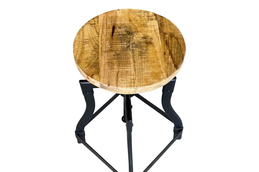 Foundry windup industrial stool W Mango Wood seat