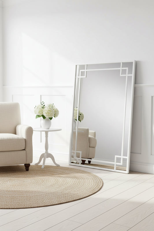 Hamptons Large 160cm White Mirror With Corner Detail
