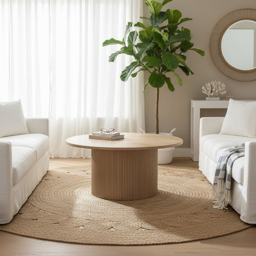 Malmo 900 round Coffee Table in Heavea Hardwood