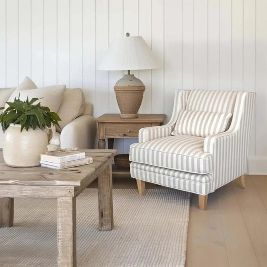 Kiama Armchair Natural Stripe W/White Piping