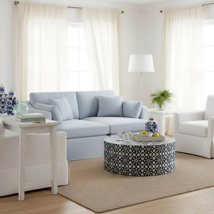 Adina Bone Inlay Round Coffee Table Grey/White
