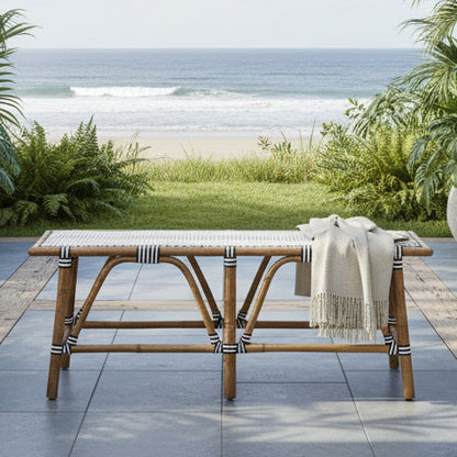 Belle Portsea Rattan Bench Decor 120x45cm Navy