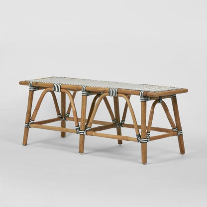 Belle Portsea Rattan Bench Decor 120x45cm Navy