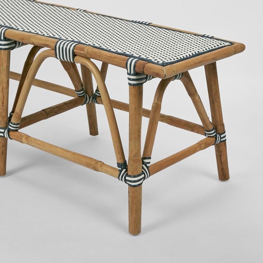Belle Portsea Rattan Bench Decor 120x45cm Navy