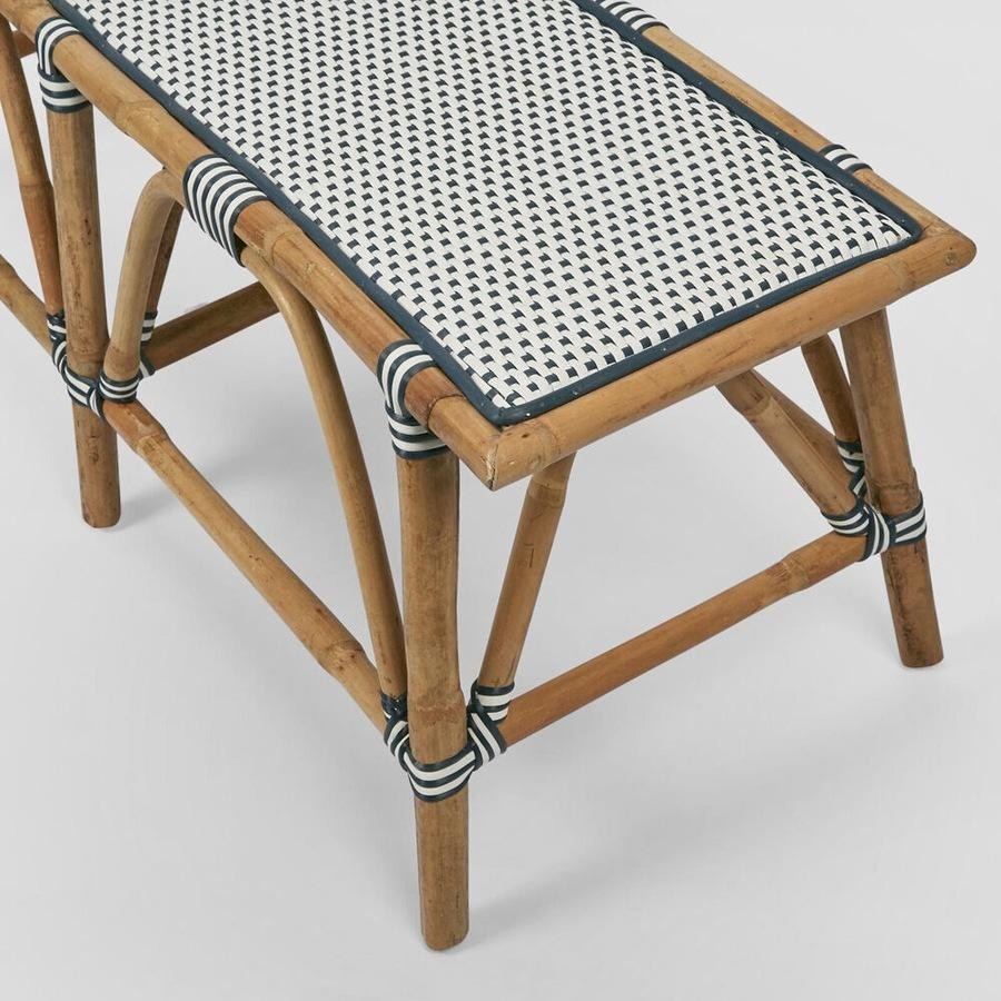 Belle Portsea Rattan Bench Decor 120x45cm Navy