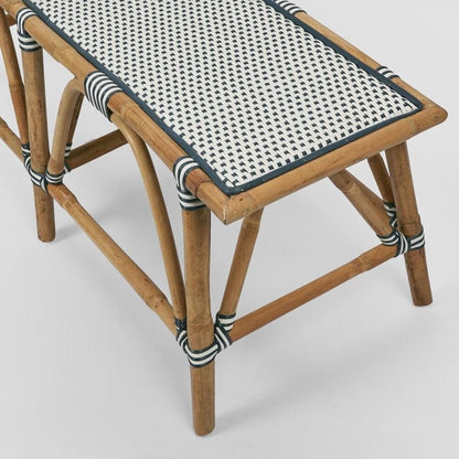 Belle Portsea Rattan Bench Decor 120x45cm Navy