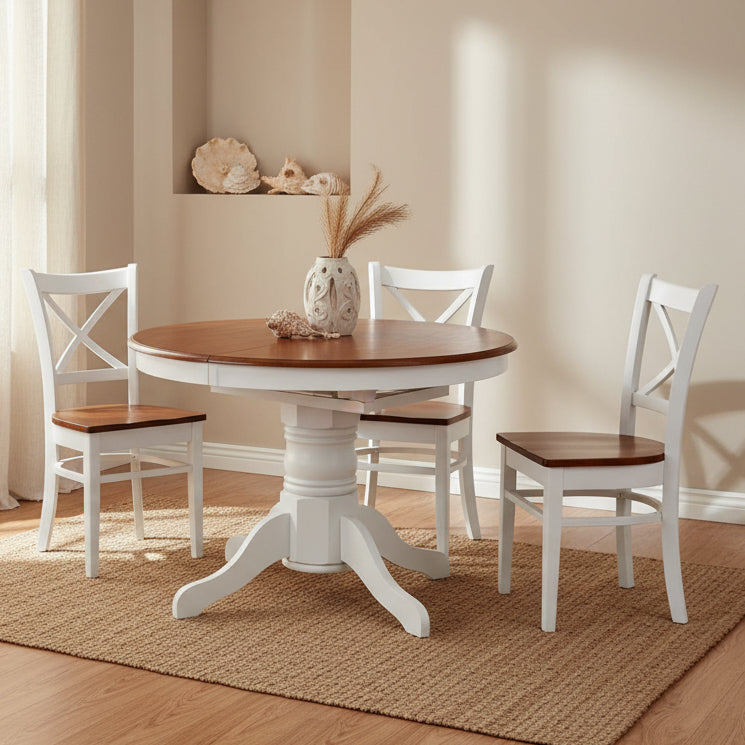 Benowa Round Extension Dining Table White/Timber