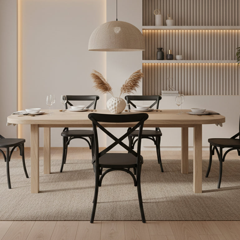 Cross Back Dining Chair - Black - Timber Seat