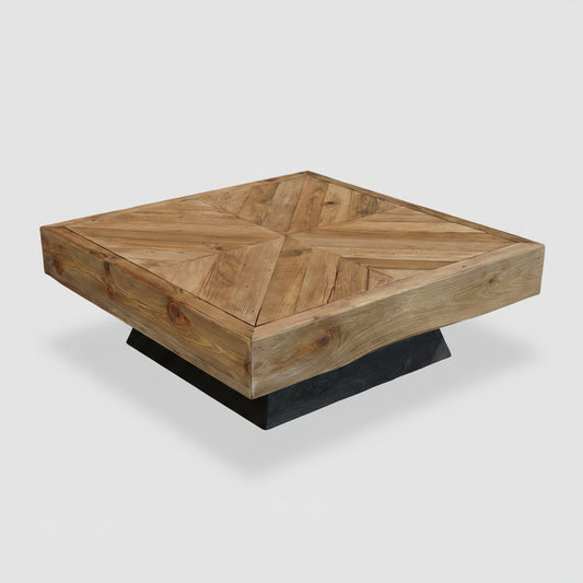 Rustika Square Coffee Table - Recycled Timber 100 x 100 black base