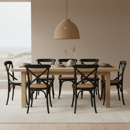 Cross Back Dining Chair - Black - Rattan Seat