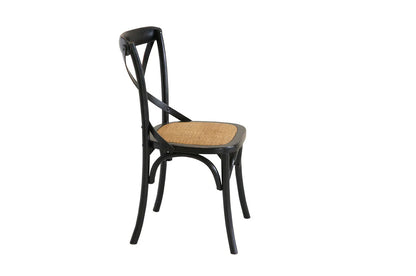 Cross Back Dining Chair - Black - Rattan Seat