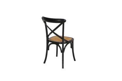 Cross Back Dining Chair - Black - Rattan Seat