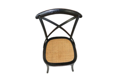 Cross Back Dining Chair - Black - Rattan Seat