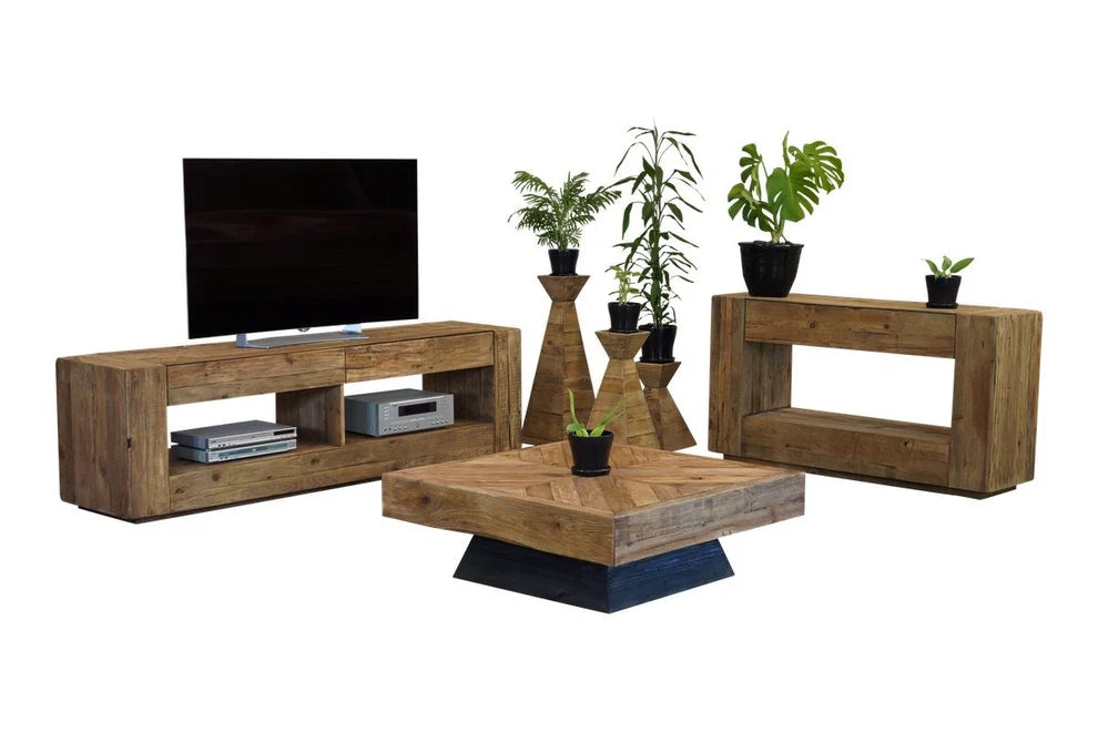 Rustika Square Coffee Table - Recycled Timber 100 x 100 black base