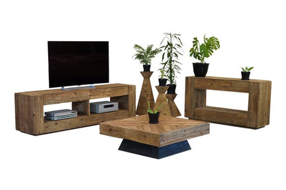 Rustika Square Coffee Table - Recycled Timber 100 x 100 black base