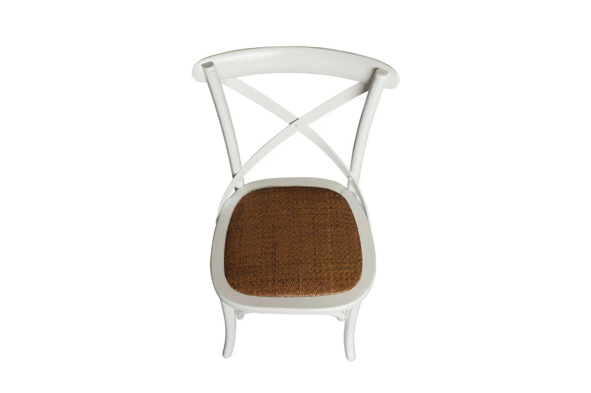 Cross Back Dining Chair - White - Rattan Seat