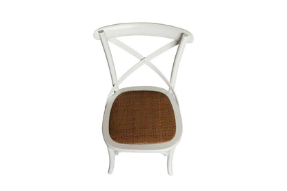Cross Back Dining Chair - White - Rattan Seat