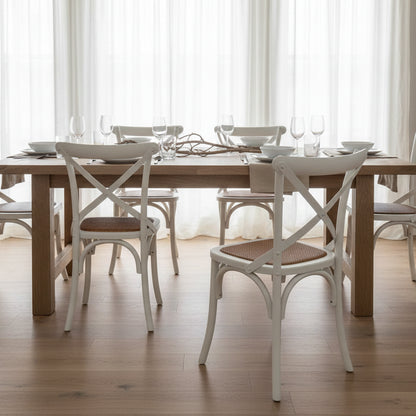 Cross Back Dining Chair - White - Rattan Seat