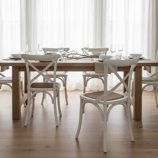 Cross Back Dining Chair - White - Rattan Seat