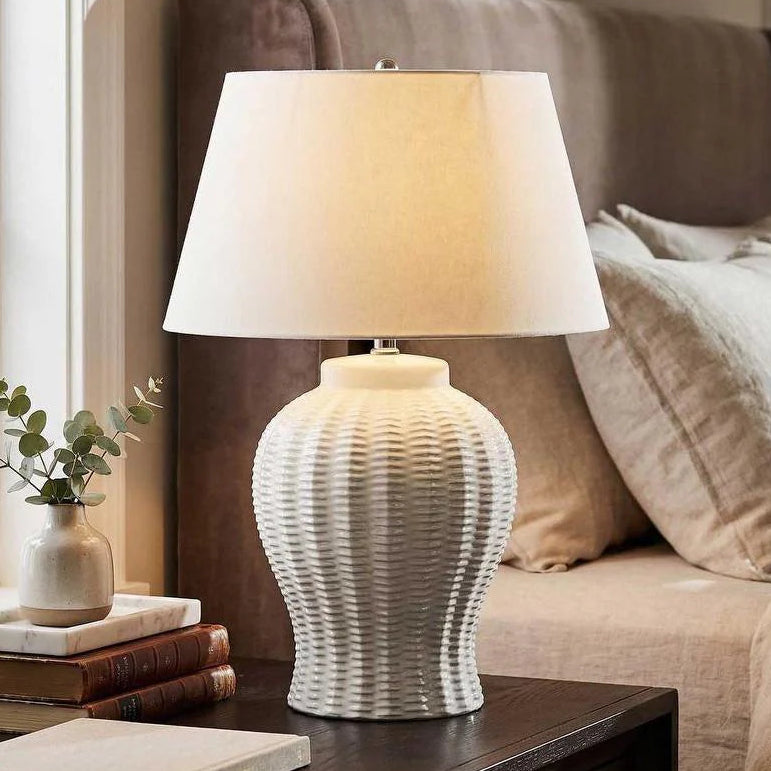 Drawbridge Ceramic Table Lamp Base White with XXL DRUM LAMP SHADE