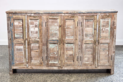 Rustic six door side board (108 x 183 x 41cm)