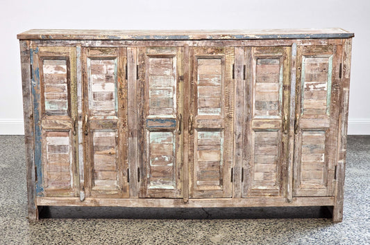 Rustic six door side board (108 x 183 x 41cm)