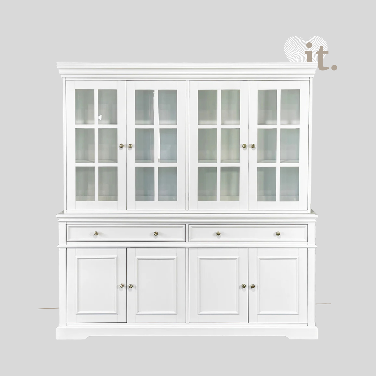 Westport White 4dr Glass Buffet + Hutch