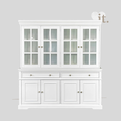 Westport White 4dr Glass Buffet + Hutch
