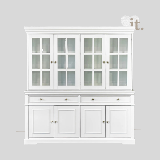 Westport White 4dr Glass Buffet + Hutch