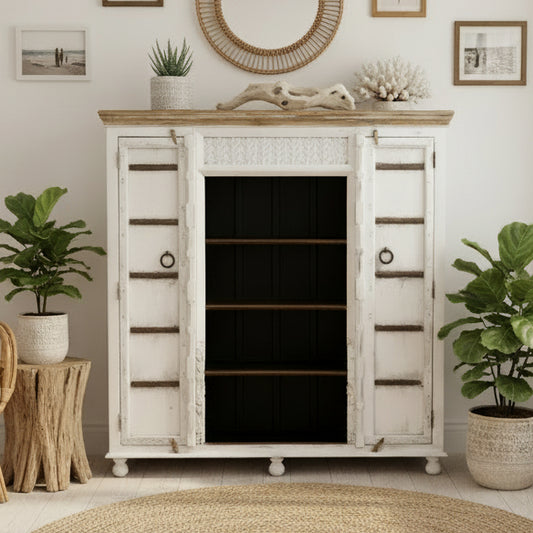 Indian Wall Unit with Rustic Doors and Shelving