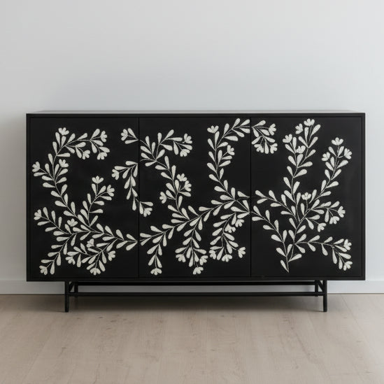 Flora Black 3Dr Sideboard with Pearl Inlay