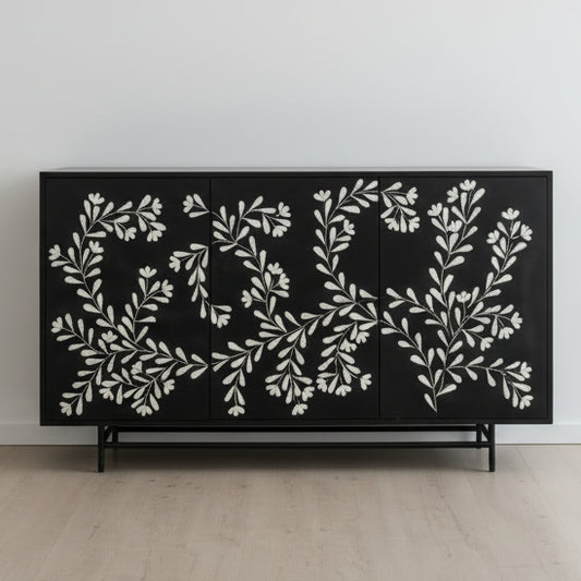 Flora Black 3Dr Sideboard with Pearl Inlay