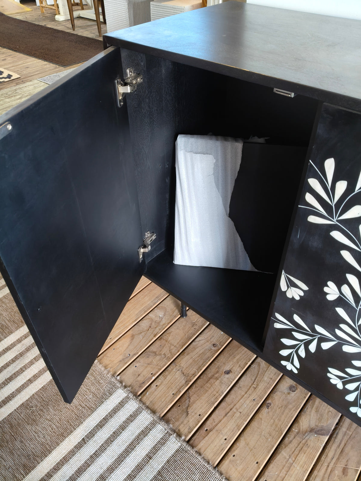 Flora Black 3Dr Sideboard with Pearl Inlay