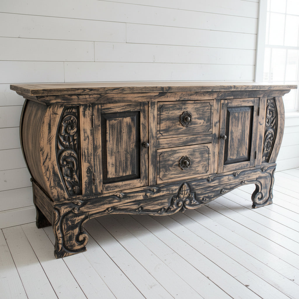 Balinese Carved Sideboard in rustic finish