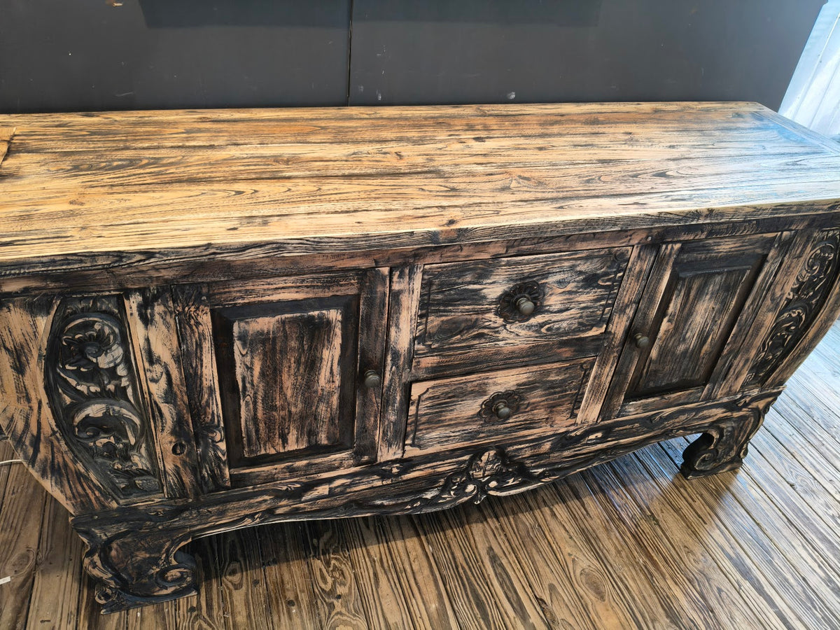 Balinese Carved Sideboard in rustic finish