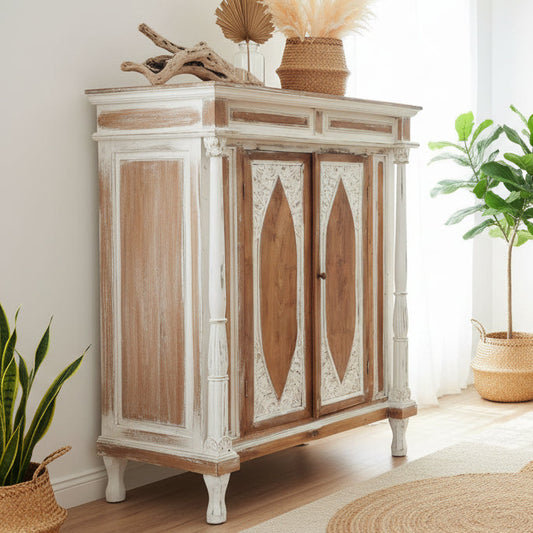 Indonesian Teak Carved Storage Cabinet
