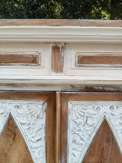 Indonesian Teak Carved Storage Cabinet