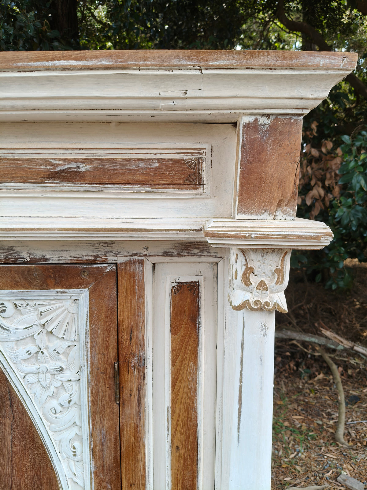Indonesian Teak Carved Storage Cabinet