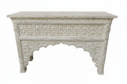Carved Balinese Hall Table in Rustic White