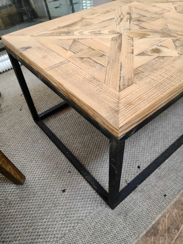 Rustic Pine Parquetry Top Coffee Table