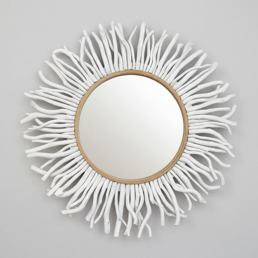 Driftwood Large Round Mirror in Rustic White 1200
