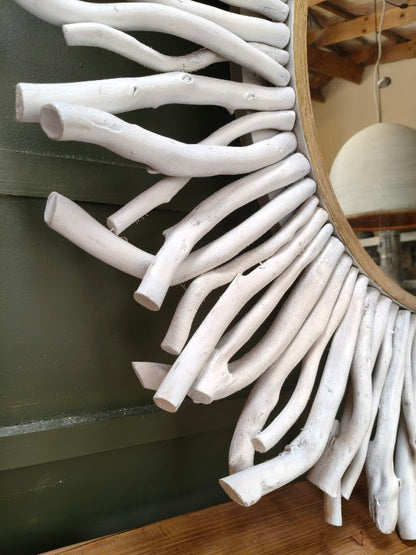 Driftwood Large Round Mirror in Rustic White 1200